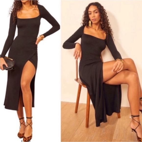Reformation Dresses & Skirts - Reformation Dottie Long Sleeve Midi Dress in Black, Size Large
